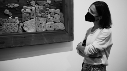 Markéta, looking at cork things